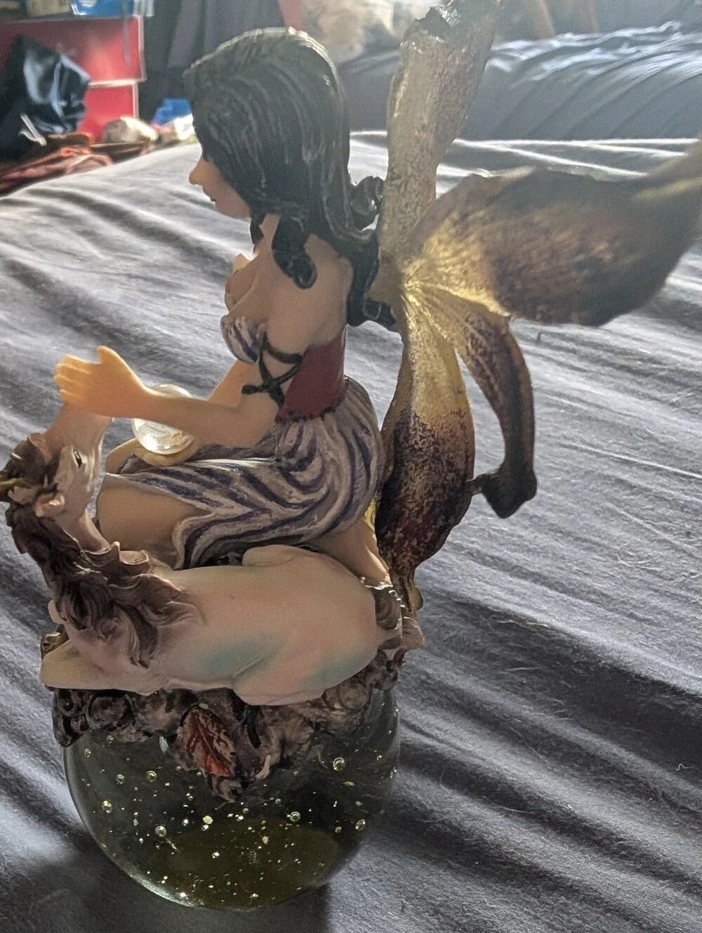 Enchanted Fairy & Baby Unicorn Figurine on Crystal Orb Base